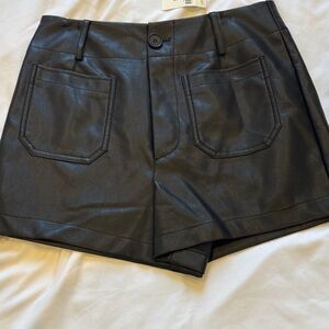 Anthropologie Black High Waist Faux Leather Shorts